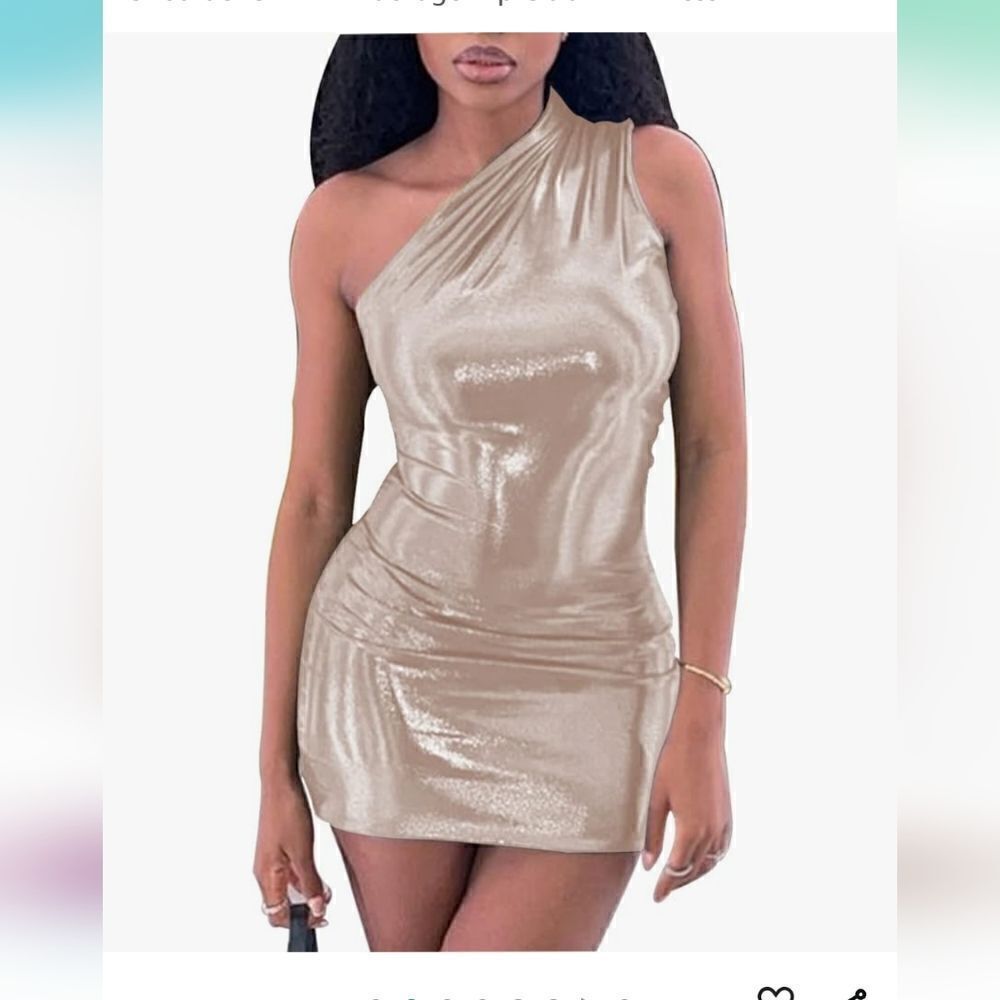 Lufeng Sexy sleeveless , silver one sleeve mini dress, nwt - Picture 2 of 5